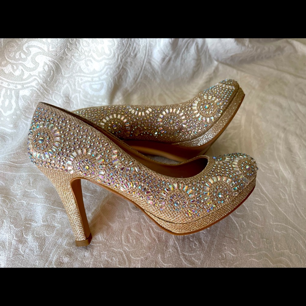 Rhinestone and Gold Dress Heels